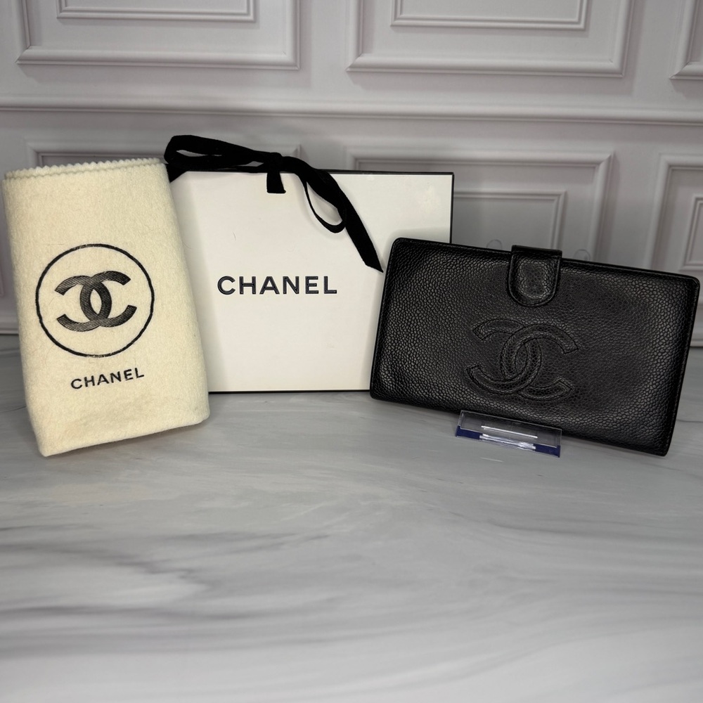 Chanel Black Caviar Leather Long Wallet CC Logo w Gold | Full Inclusion | Halo - Picture 10 of 10
